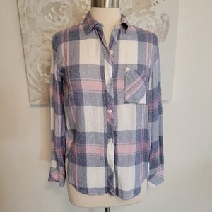Rails Hunter Women’s Long Sleeve Plaid Button Down Shirt Mulberry Blue size XS